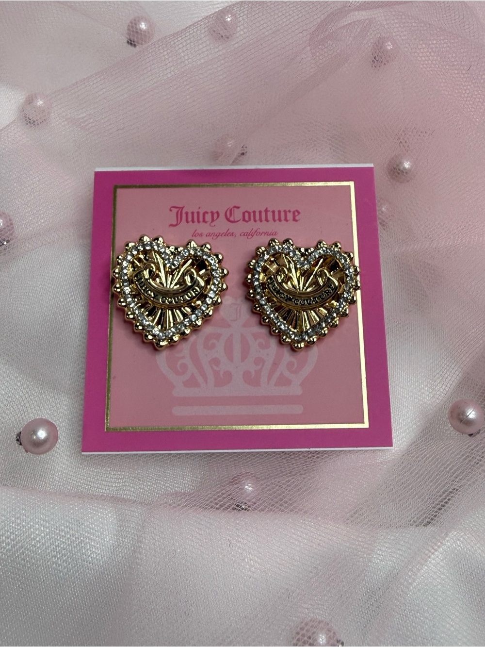 Juicy Couture Gold Tone Heart Stud Earrings